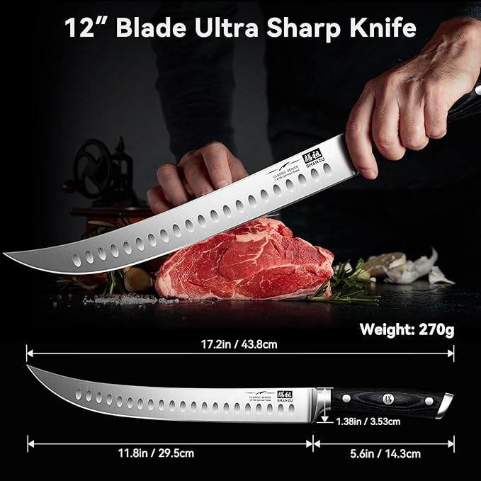 SHAN ZU Classic Carving Slicing Knife, Professional Brisket Knife 12 Inch German 1.4116 Stainless Steel