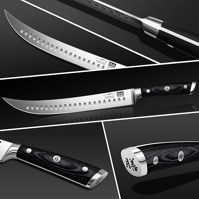 SHAN ZU Classic Carving Slicing Knife, Professional Brisket Knife 12 Inch German 1.4116 Stainless Steel