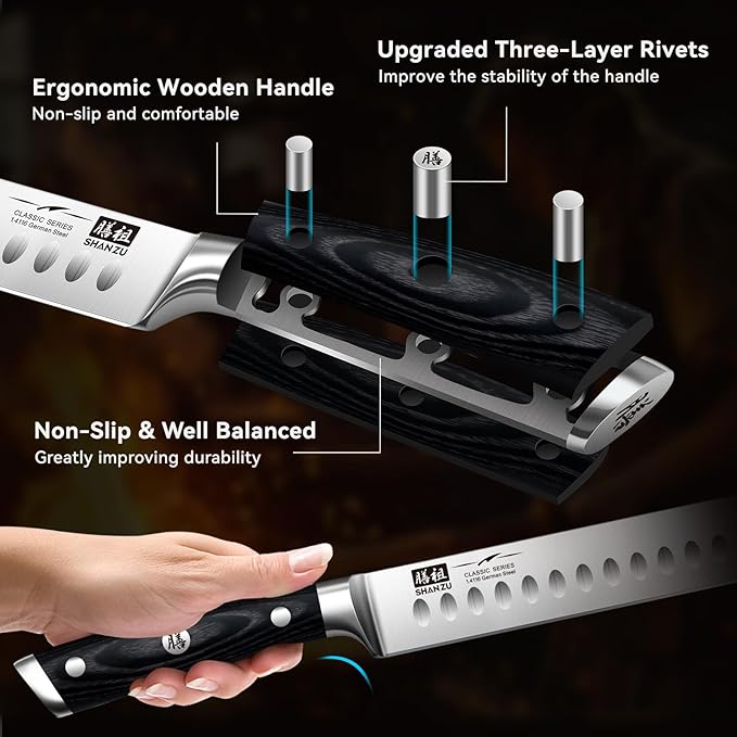 SHAN ZU Classic Carving Slicing Knife, Professional Brisket Knife 12 Inch German 1.4116 Stainless Steel