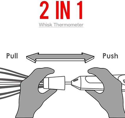 2 in 1 Stainless Steel Whisk Egg Beater & Instant thermometer Probe 12 inch for Cooking Candy, Yogurt, Chocolate, Butter Cream, Sause, Cake