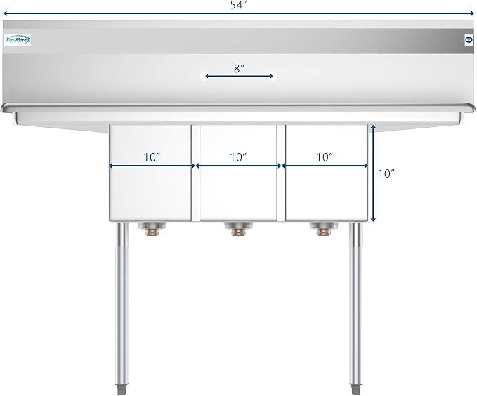 KoolMore 3 Compartment Stainless Steel NSF Commercial Kitchen Sink with Large Drainboard - Bowl Size 12" x 16" x 10", Silver