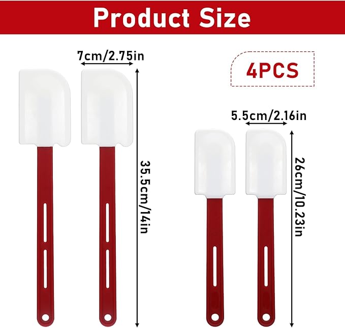 Norme 4 Pcs High Temp Silicone Spatulas Heat Resistant Rubber Spatula Commercial Silicone Scraper with Handle for Kitchen Cook Baking Mixing Utensil, Dishwasher Safe (10 Inch,14 Inch)