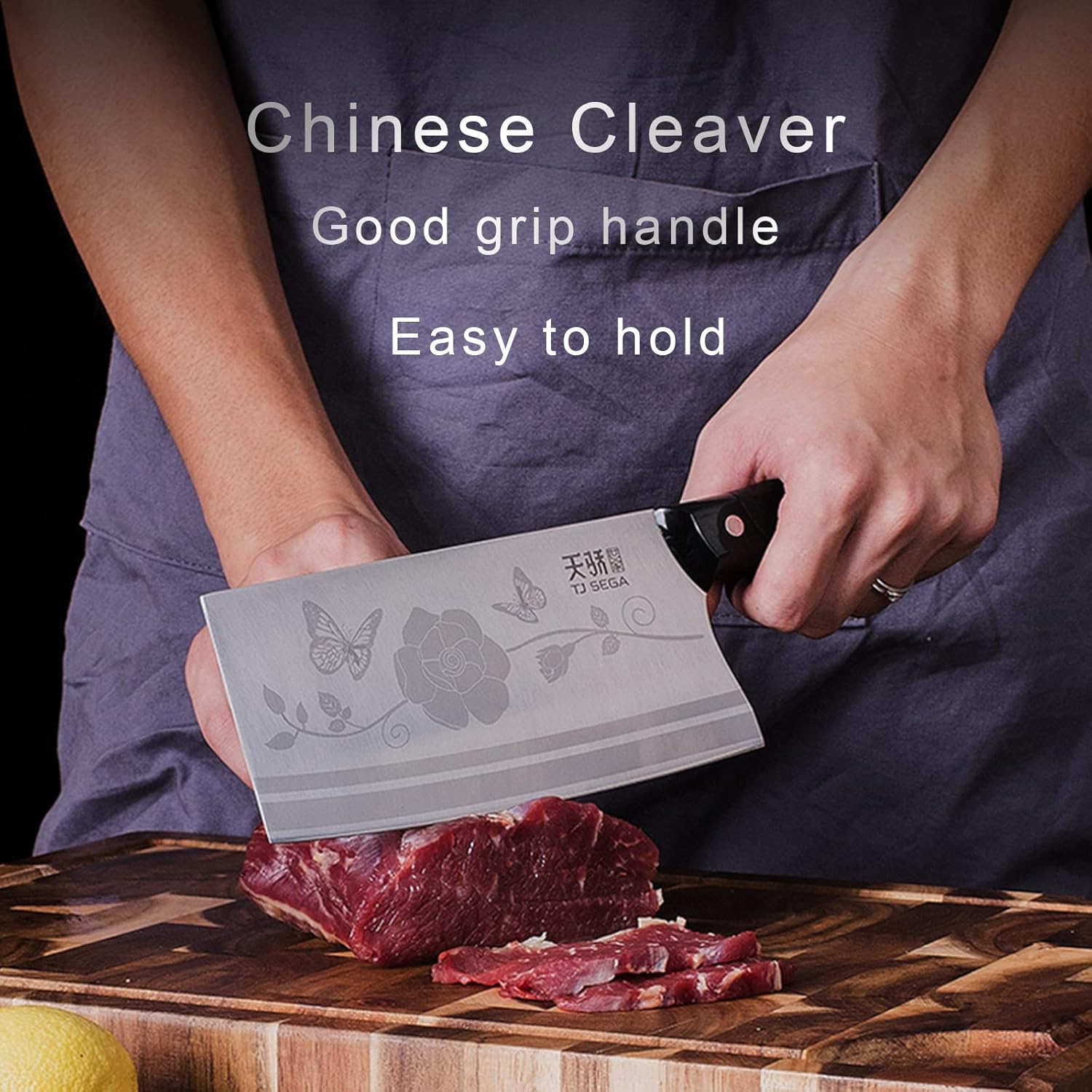 Meat Cleaver Knife 7.2 Inch, Ultra Sharp Chinese Chef's Knives, Full tang Chopping Knife, 30Cr13 Steel Blade Thickness 2 mm, TJ SEGA Series TC17068
