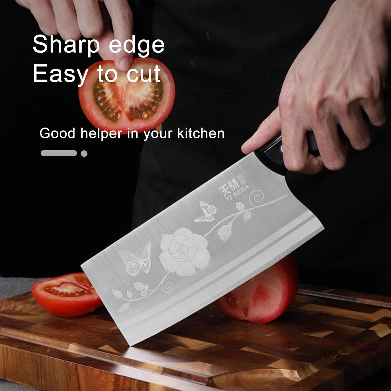 Meat Cleaver Knife 7.2 Inch, Ultra Sharp Chinese Chef's Knives, Full tang Chopping Knife, 30Cr13 Steel Blade Thickness 2 mm, TJ SEGA Series TC17068