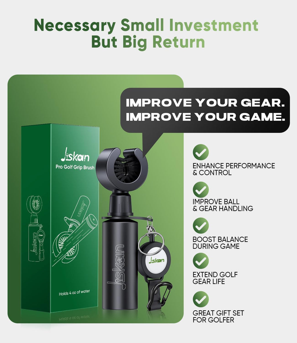 Pro Golf Grip Cleaner Brush with Retainer Clip and Squeeze Water Bottle Holds 4 Ounces of Water, Essentials Golf Accessories for Men, Best Golf Gifts for Men