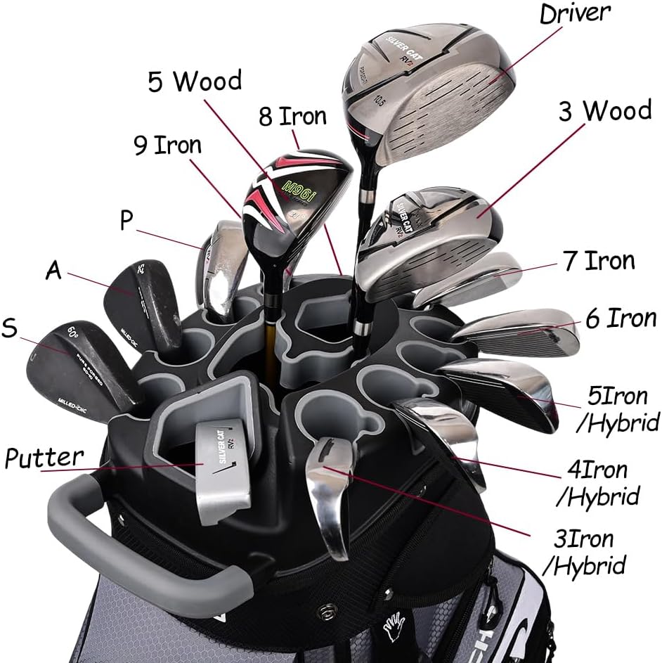 ASK ECHO T-Lock Golf Cart Bag with 14 Way Organizer Divider Top, Premium Cart Bag with Handles and Rain Cover for Men