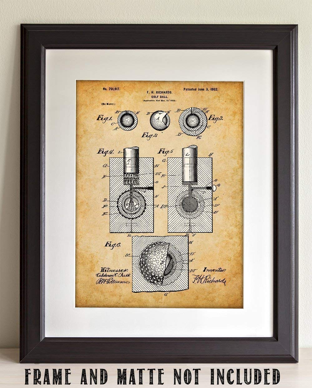Golf Ball Patent Print - Great Home and Office Decor, Classic Man Cave and Country Club Decor, Golfers Sports Decor, Vintage Gift for Golf Coaches Men and Women, 11x14 Unframed Patent Print Poster