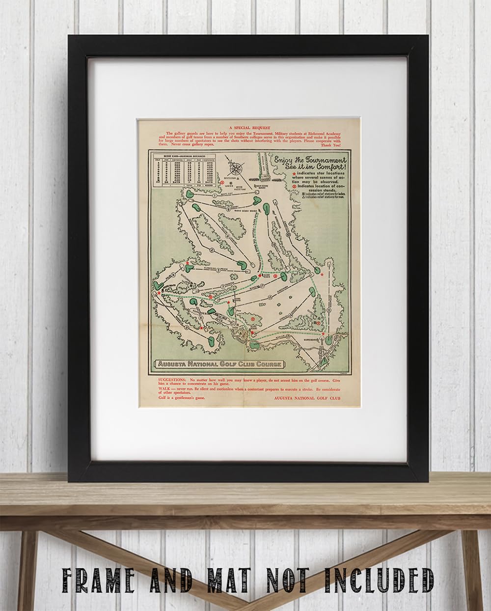 Vintage Masters Golf Augusta National Wall Art Course Map 1954 Golf Decor - Golf Wall Art Poster Golf Pictures Wall Decor for Your Office or Home - Masters Golf Merchandise Golf Art 11x14 Print