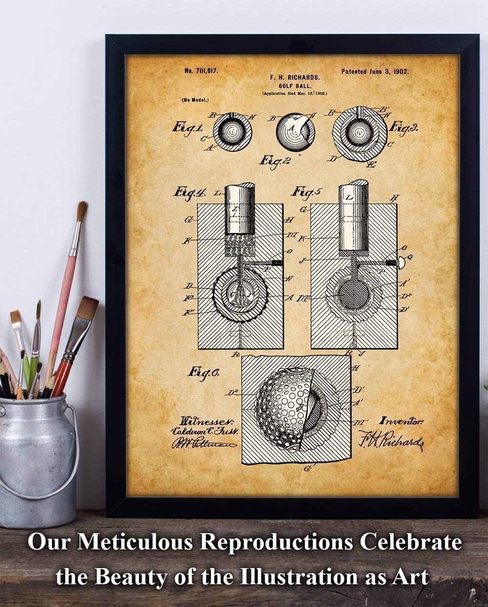 Golf Ball Patent Print - Great Home and Office Decor, Classic Man Cave and Country Club Decor, Golfers Sports Decor, Vintage Gift for Golf Coaches Men and Women, 11x14 Unframed Patent Print Poster
