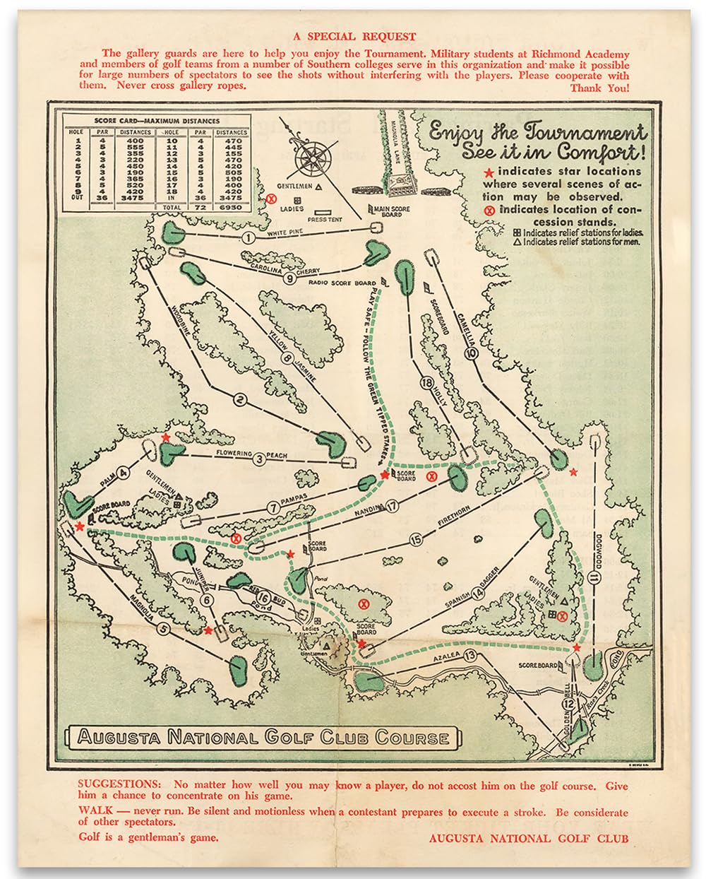 Vintage Masters Golf Augusta National Wall Art Course Map 1954 Golf Decor - Golf Wall Art Poster Golf Pictures Wall Decor for Your Office or Home - Masters Golf Merchandise Golf Art 11x14 Print