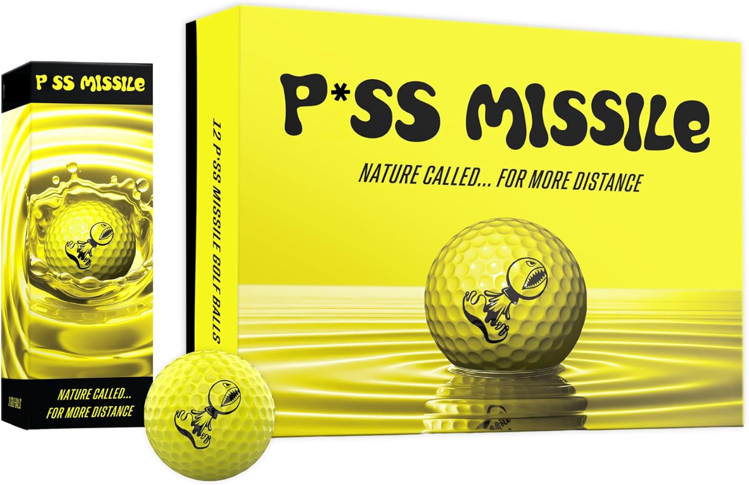 P*ss Missile Distance Golf Balls - 4-Piece Design, Surlyn Cover, High Compression Core - Lower Spin, Better Trajectory for Longer, Straighter Shots