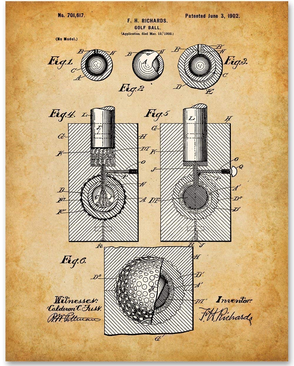 Golf Ball Patent Print - Great Home and Office Decor, Classic Man Cave and Country Club Decor, Golfers Sports Decor, Vintage Gift for Golf Coaches Men and Women, 11x14 Unframed Patent Print Poster
