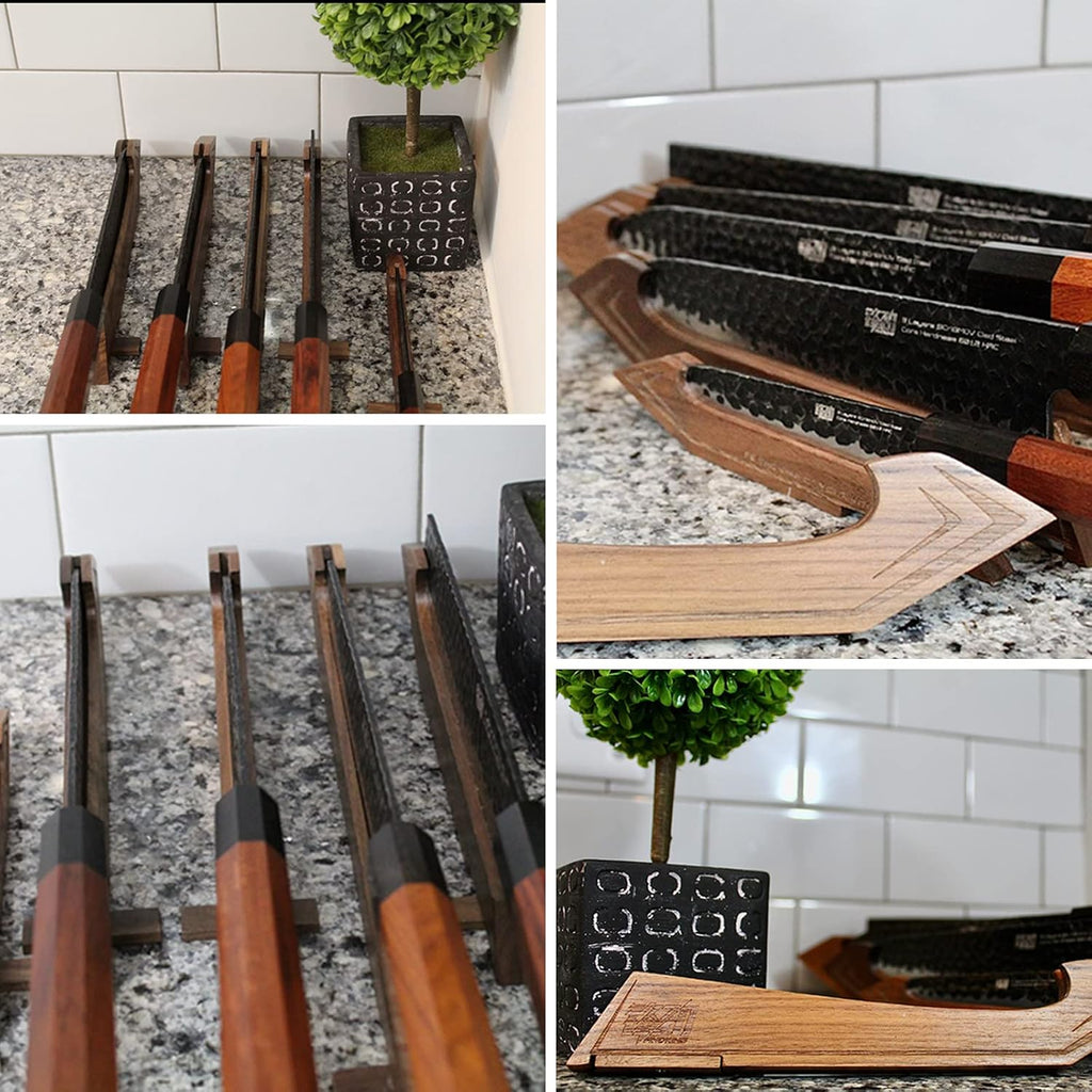 Walnut Knife Edge Guard, Wooden Magnetic Knife Sleeve for Counter, Drawer, Knife Bag, Light, Portable Blade Sheath Cover, Suitable for 10.5" Japanese Kitchen Knife (Knife Not Included)