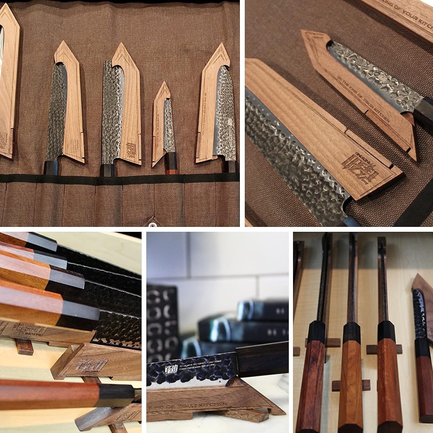 Walnut Knife Edge Guard, Wooden Magnetic Knife Sleeve for Counter, Drawer, Knife Bag, Light, Portable Blade Sheath Cover, Suitable for 10.5" Japanese Kitchen Knife (Knife Not Included)