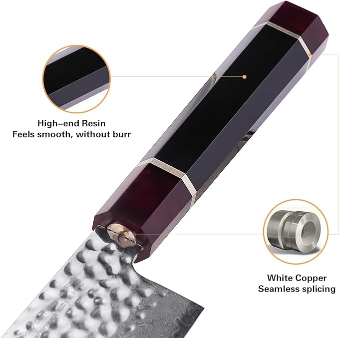8" FINDKING Eternity Series Japanese Chef Knife with ABS sheath, Professional Kitchen Knife, 9Cr18MoV Damascus Steel Blade, Resin Octagonal Handle, Sharp, for Meat Cutting, 8 Inches