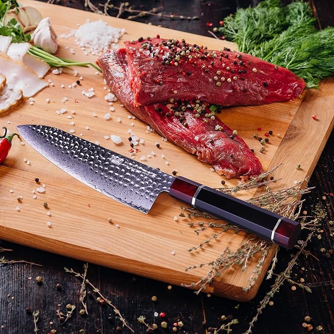 8" FINDKING Eternity Series Japanese Chef Knife with ABS sheath, Professional Kitchen Knife, 9Cr18MoV Damascus Steel Blade, Resin Octagonal Handle, Sharp, for Meat Cutting, 8 Inches