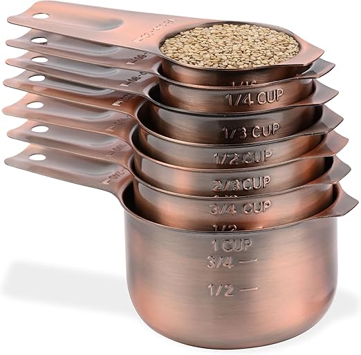 Kalsreui Copper Measuring Cups and Spoons Set, Measuring Cups and Spoons Set 17, Stainless Steel Measuring Cups and Spoons set, Metal 7 Measuring Cups and 9...
