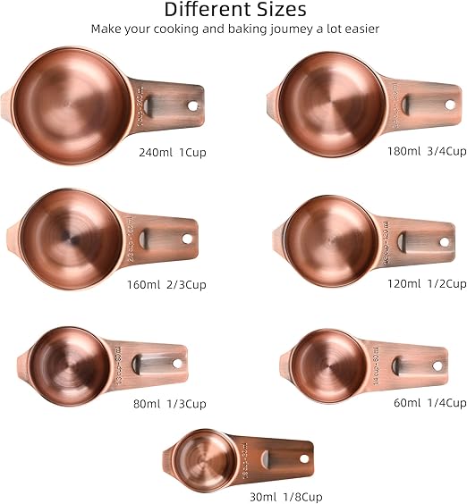 Kalsreui Copper Measuring Cups and Spoons Set, Measuring Cups and Spoons Set 17, Stainless Steel Measuring Cups and Spoons set, Metal 7 Measuring Cups and 9...