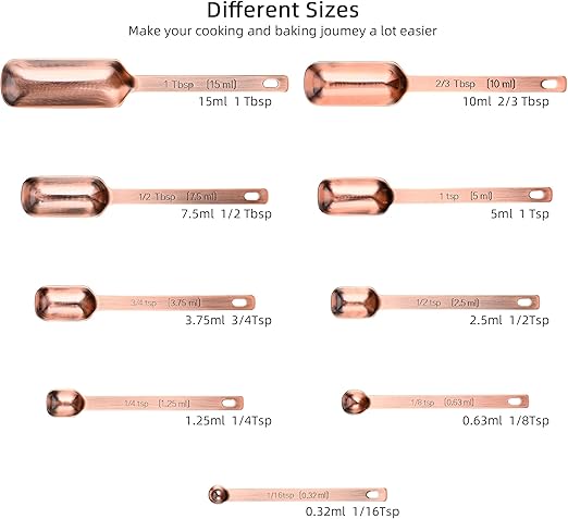 Kalsreui Copper Measuring Cups and Spoons Set, Measuring Cups and Spoons Set 17, Stainless Steel Measuring Cups and Spoons set, Metal 7 Measuring Cups and 9...