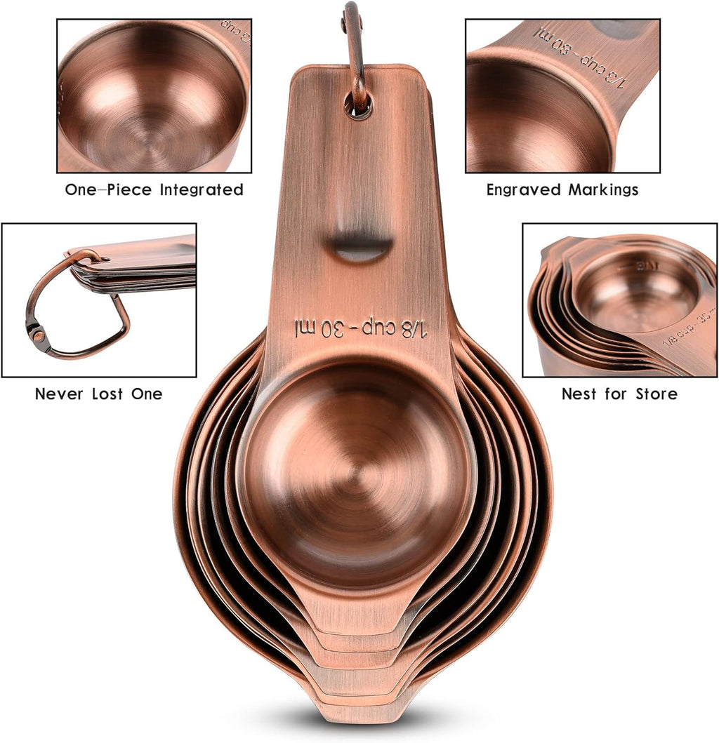 Kalsreui Copper Measuring Cups and Spoons Set, Measuring Cups and Spoons Set 17, Stainless Steel Measuring Cups and Spoons set, Metal 7 Measuring Cups and 9...