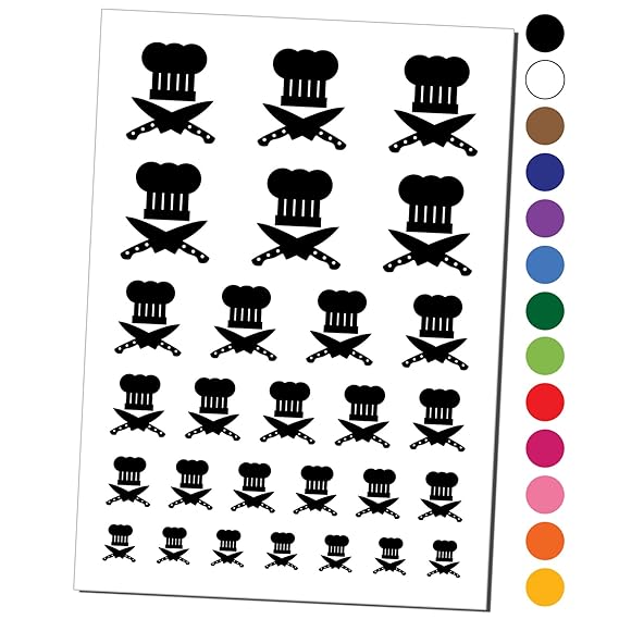 Chef Knife and Hat for Cooking Temporary Tattoo Water Resistant Fake Body Art Set Collection - Black (One Sheet)