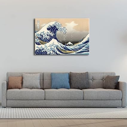 Wieco Art Great Wave of Kanagawa Katsushika Hokusai Giclee Canvas Prints Wall Art Abstract Seascape Pictures Paintings for Living Room Home Decorations Large Modern Stretched and Framed Sea Artwork