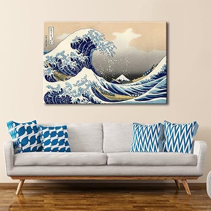 Wieco Art Great Wave of Kanagawa Katsushika Hokusai Giclee Canvas Prints Wall Art Abstract Seascape Pictures Paintings for Living Room Home Decorations Large Modern Stretched and Framed Sea Artwork