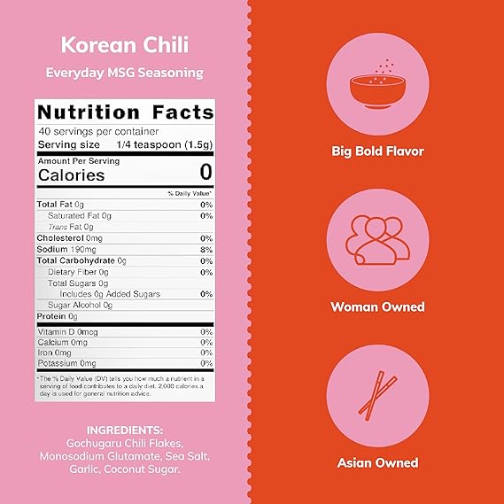 MSG Seasoning (Korean Chili Flavor) Spices for Cooking, Marinating, Grilling - Snack, Salad Topper- Asian Food, Umami All Purpose Powder (1 Pack)