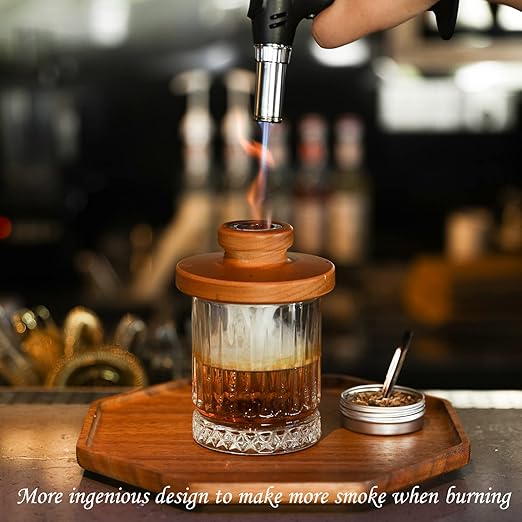 Cocktail Smoker Kit with Troch - 2 Whiskey Glasses 2 Ice Ball Molds 8 Flavor Orange Cinnamon Ginger Anise Wood Chips for Whiskey & Bourbon, Old Fashioned Smoker Set, Gifts for Men