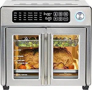 Emeril Lagasse Extra Large French Door Air Fryer Toaster Oven Combo, 24 Cooking Functions and Digital Controls, 7 Accessories Included, Stainless Steel Finish, 26QT Capacity