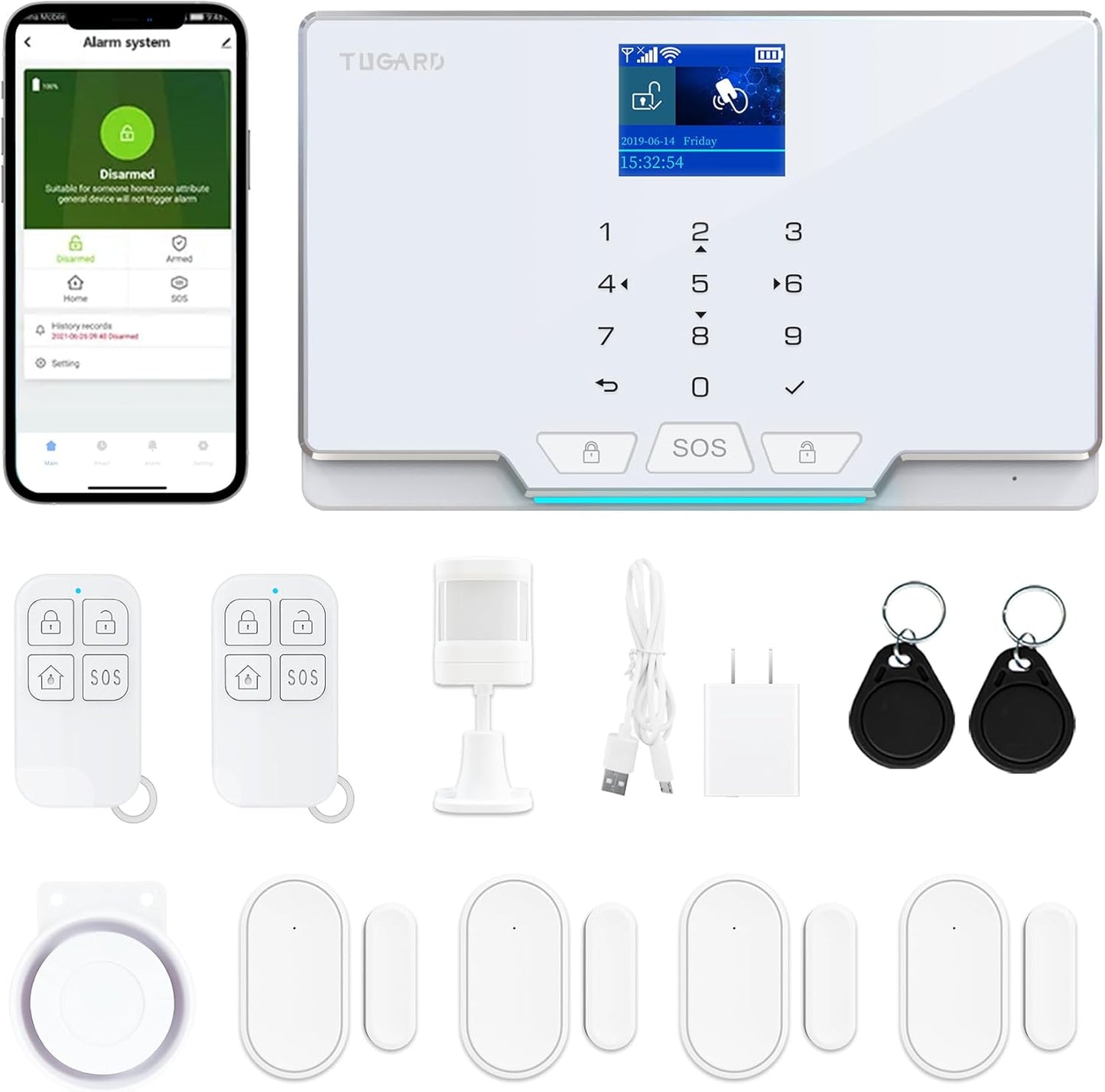 Alarm System,12 Pieces Smart Home Alarm Security System DIY No Monthly Fee, Phone Alert, Alarm Siren, Door/Window Sensors, Remotes, Compatible with Alexa and Google