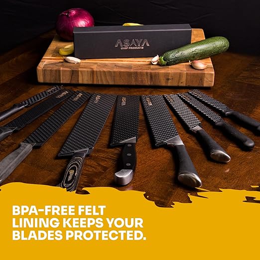 Asaya Professional Knife Edge Guards -Universal Blade Covers - Extra Strength, ABS Plastic. AKA The Blood Lust and BPA-Free Felt Lining, non-Toxic and Food Safe - Knives Not Included (11Pcs)