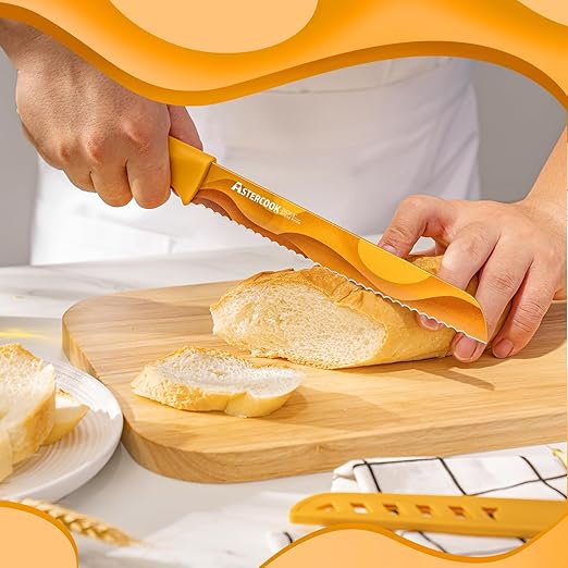 Astercook Fantasy Space Pattern Knife Set with Cover, Dishwasher Safe Colorful Knives with 6 Knife Sheath, German Stainless Steel Rainbow Knife Set