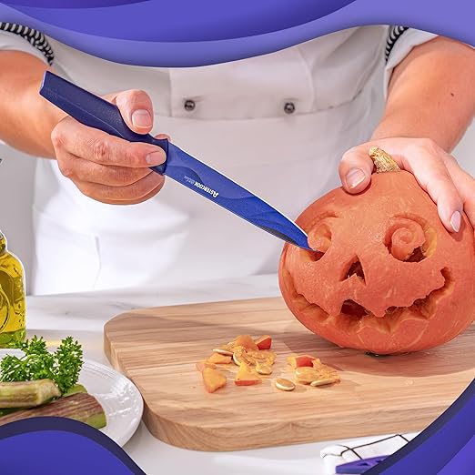 Astercook Fantasy Space Pattern Knife Set with Cover, Dishwasher Safe Colorful Knives with 6 Knife Sheath, German Stainless Steel Rainbow Knife Set