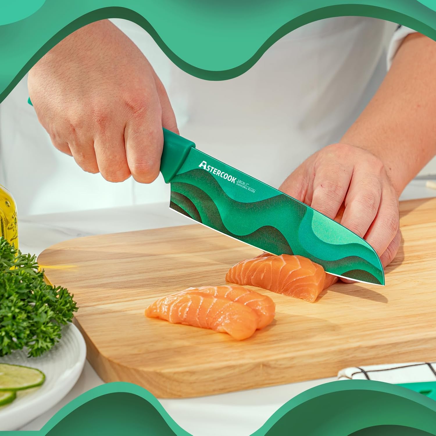 Astercook Fantasy Space Pattern Knife Set with Cover, Dishwasher Safe Colorful Knives with 6 Knife Sheath, German Stainless Steel Rainbow Knife Set