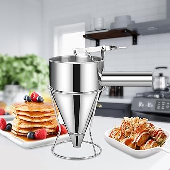 20 OZ Multi-Functional Pancake Batter Dispenser, Multi-Caliber Stainless Steel Funnel Cake Dispenser with Stand Great for Pancakes,Cupcakes,Chocolate Balls and Baked Goods (600ml)