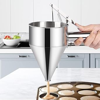 20 OZ Multi-Functional Pancake Batter Dispenser, Multi-Caliber Stainless Steel Funnel Cake Dispenser with Stand Great for Pancakes,Cupcakes,Chocolate Balls and Baked Goods (600ml)