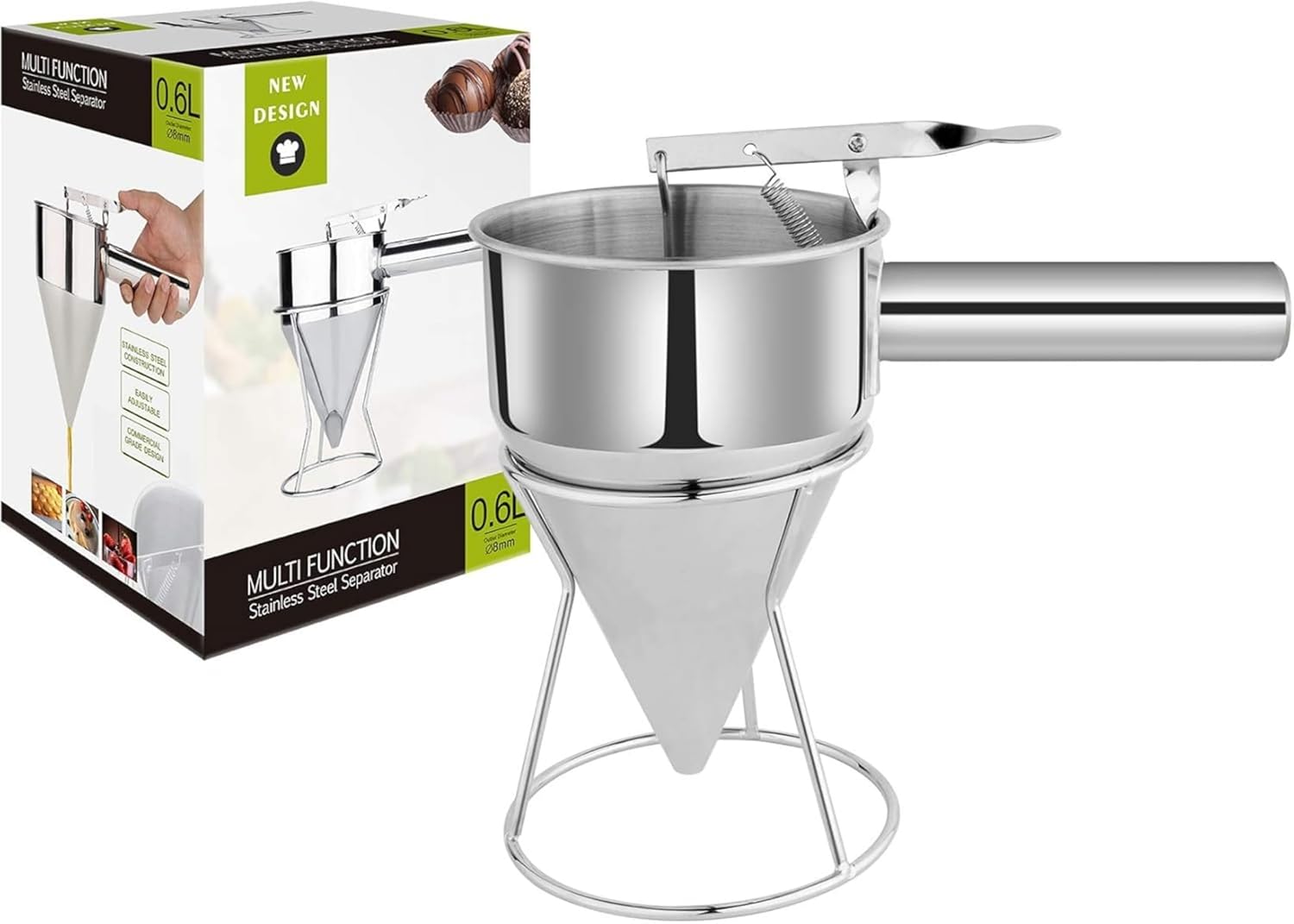 20 OZ Multi-Functional Pancake Batter Dispenser, Multi-Caliber Stainless Steel Funnel Cake Dispenser with Stand Great for Pancakes,Cupcakes,Chocolate Balls and Baked Goods (600ml)