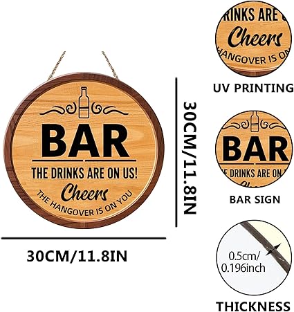 Bar Signs for Home Bar, Wooden Man Cave Vintage BarSign, Home Bar Decor for Bistro, Party, Club & Wall Accessories (Bar Signs)