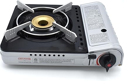Chef Master 90235 Butane Countertop Stove 12,000 BTU, Professional Quality, Portable, with Carry Case, High Performance, Electronic Ignition, Brass Burner, Double Wind Guard, 1 Burner