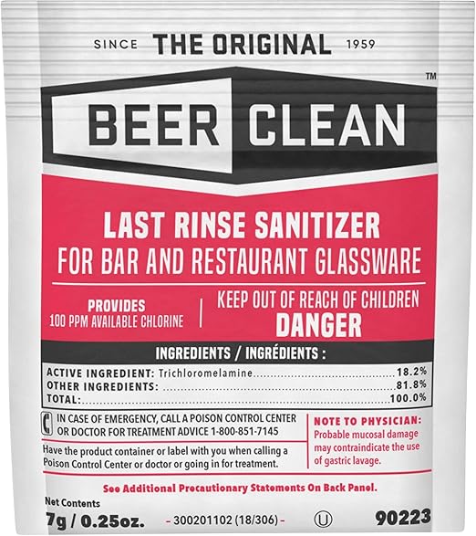 Diversey-90223 Beer Clean Last Rinse Glass Sanitizer, .25oz Powder Packet (100 Pack)