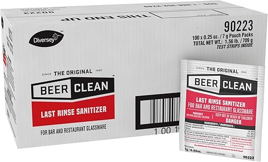 Diversey-90223 Beer Clean Last Rinse Glass Sanitizer, .25oz Powder Packet (100 Pack)