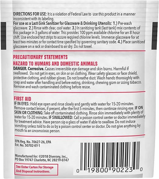 Diversey-90223 Beer Clean Last Rinse Glass Sanitizer, .25oz Powder Packet (100 Pack)