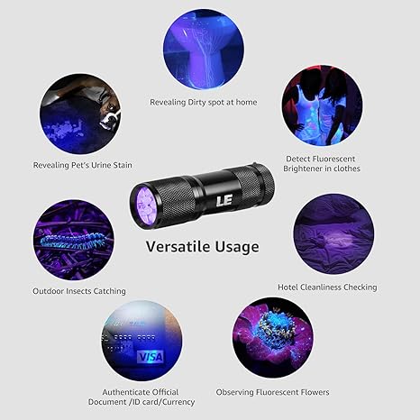 Lighting EVER Black Light Flashlight, Small UV Lights 395nm, Portable Ultraviolet Light Detector for Invisible Ink Pens, Dog Cat Pet Urine Stain, AAA Batteries Included