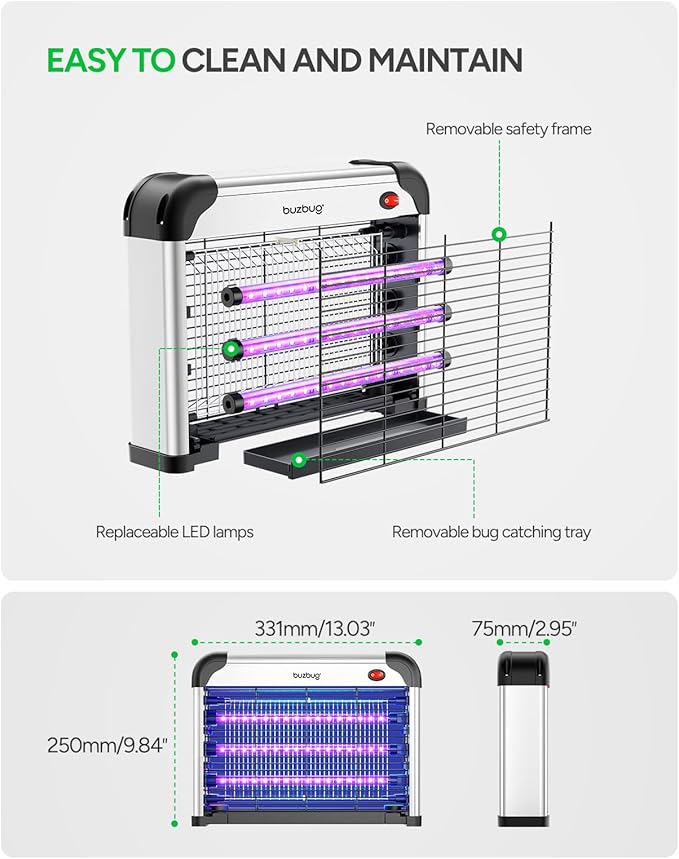 LED Bug Zapper Indoor, 10 Years Lifespan 3 Lamps Sustainable Less Power, 3800V Powerful Electric Mosquito Zapper, Durable Fly Trap Mosquito Trap, Fly Killer Fly Zapper -MA009