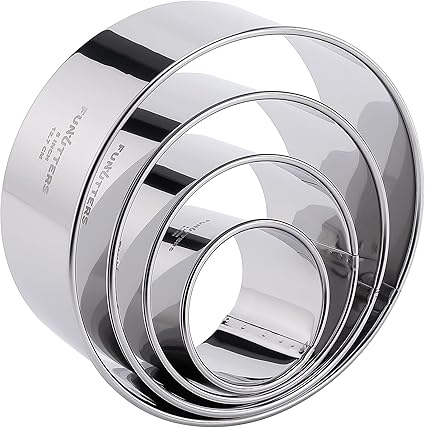 Cookie Cutter Set, 4 Pc. Kit, Measuring 2'', 3'', 4'' and 5'', Round Metal Baking Rings for Pastry, Biscuits, and Dough Cutting, Heavy Duty and Reusable, Multiple Sizes