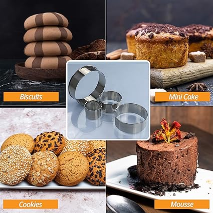 Cookie Cutter Set, 4 Pc. Kit, Measuring 2'', 3'', 4'' and 5'', Round Metal Baking Rings for Pastry, Biscuits, and Dough Cutting, Heavy Duty and Reusable, Multiple Sizes