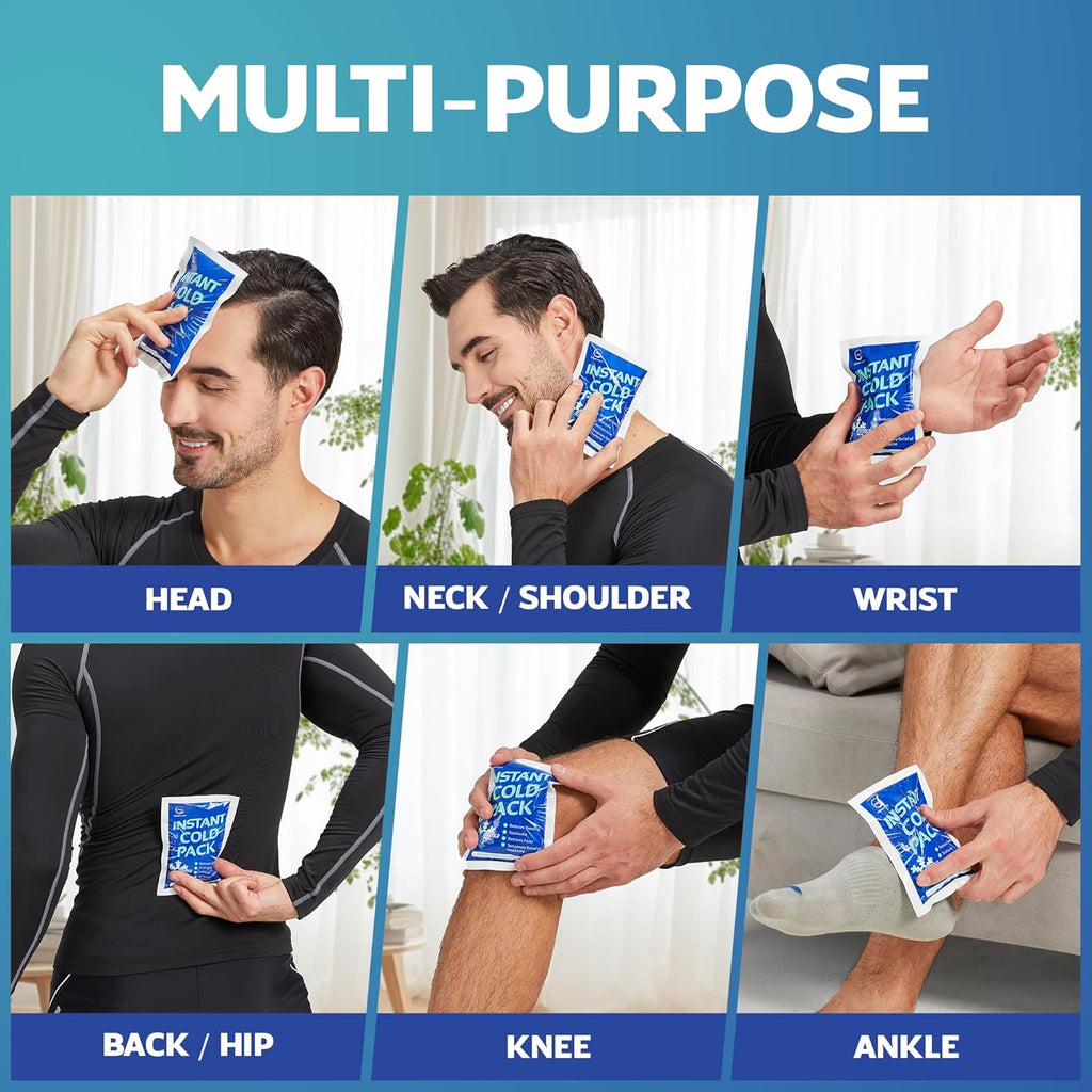 50 Pack Instant Ice Cold Pack (6” x 4.5”) - Disposable Instant Ice Packs for Injuries | Cold Compress Ice Pack for Pain Relief