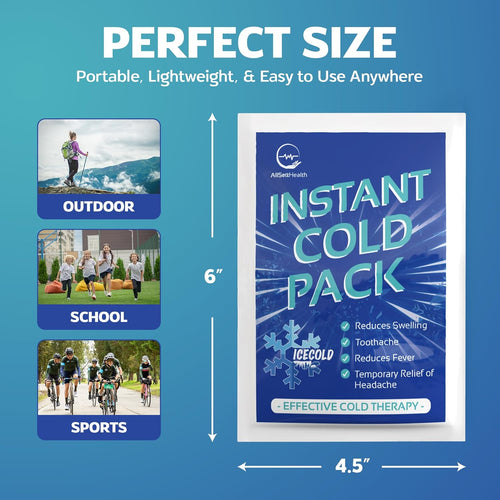 50 Pack Instant Ice Cold Pack (6” x 4.5”) - Disposable Instant Ice Packs for Injuries | Cold Compress Ice Pack for Pain Relief