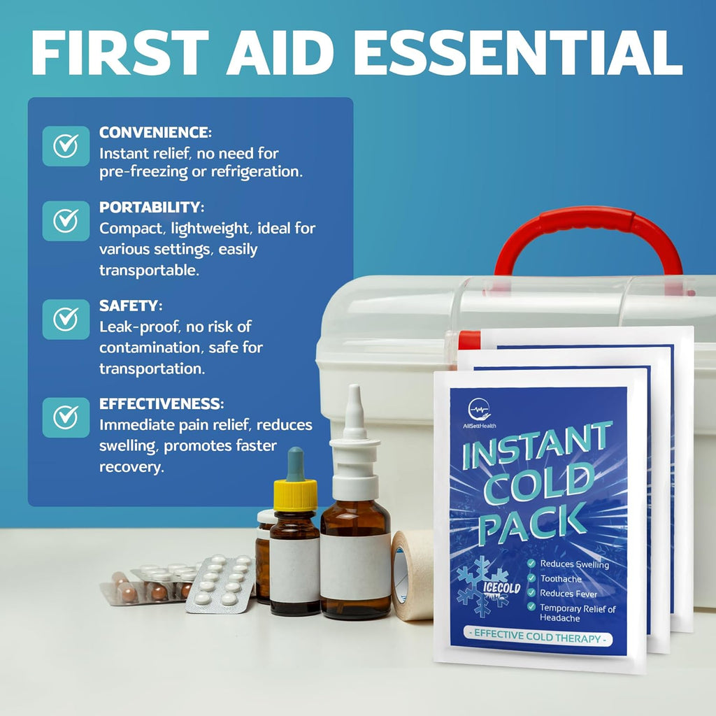 50 Pack Instant Ice Cold Pack (6” x 4.5”) - Disposable Instant Ice Packs for Injuries | Cold Compress Ice Pack for Pain Relief